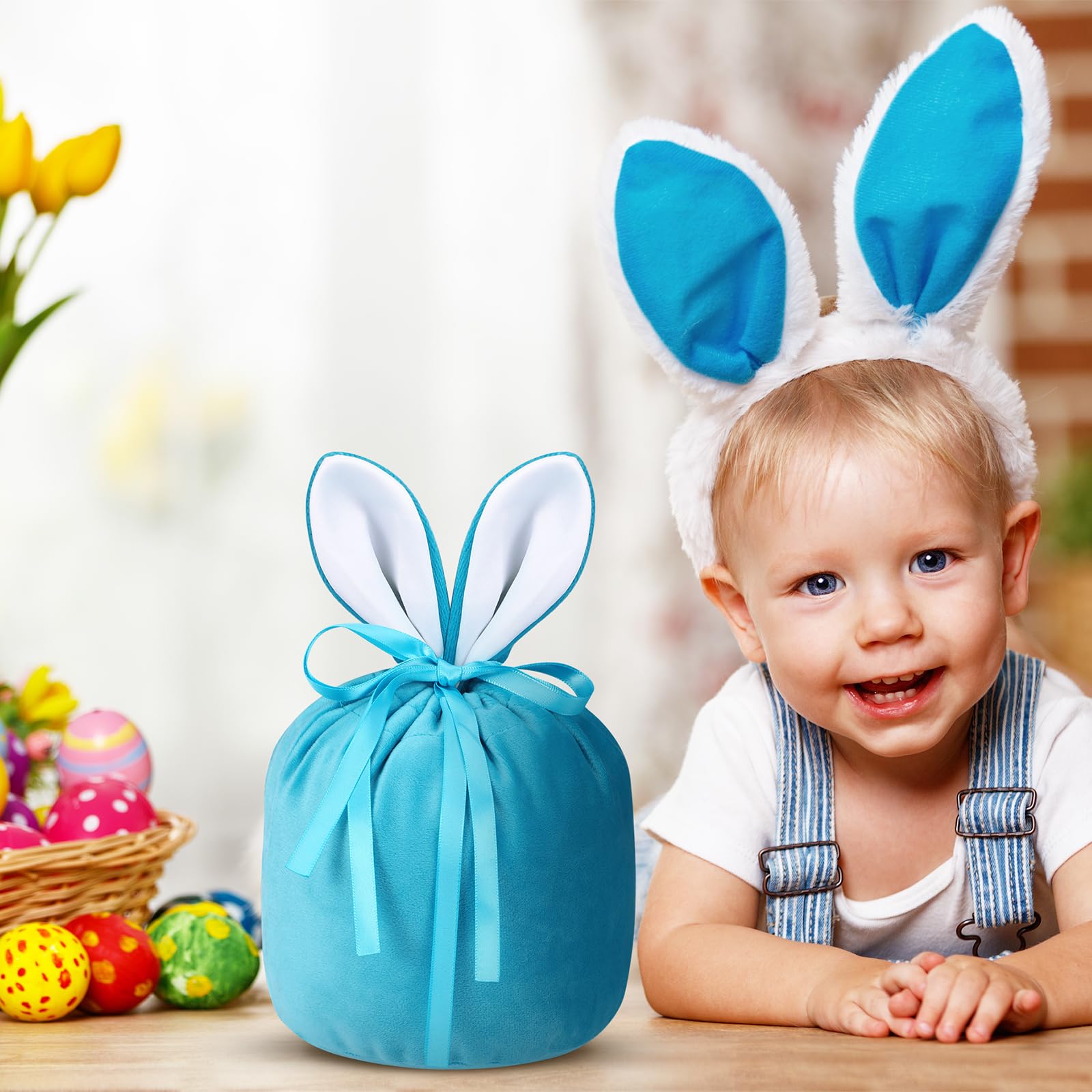 Large Velvet Easter Bunny Drawstring Backpack Reusable Treat Bag with Ears and Velvet Drawstring Treat Bags 30 Pcs Easter Bunny Gift Bags  main image 4
