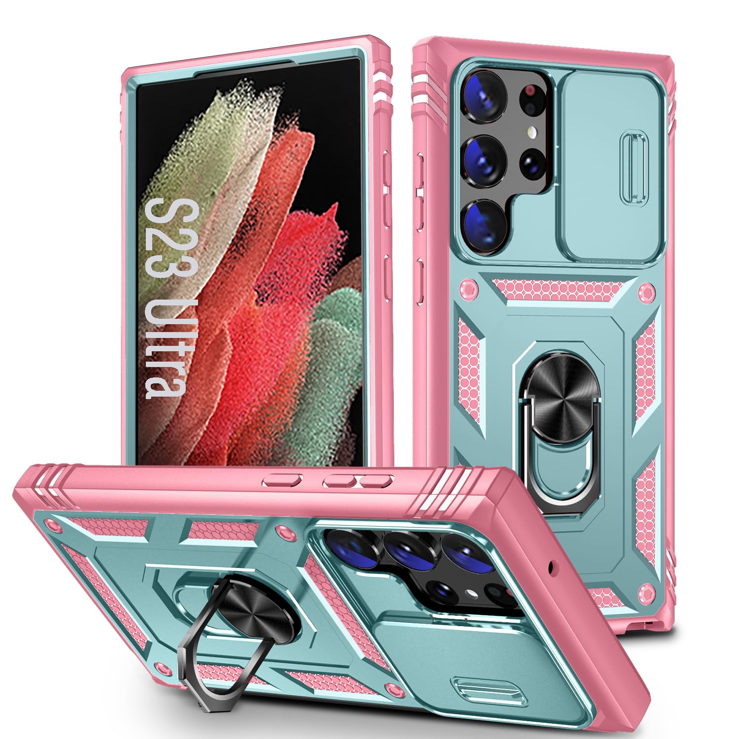 DAWEIXEAU Case for Galaxy S23 Ultra, Slide Lens Protective Case Shockproof Impact Resistant with Kickstand Cover Case for Samsung Galaxy S23 Ultra 6.8