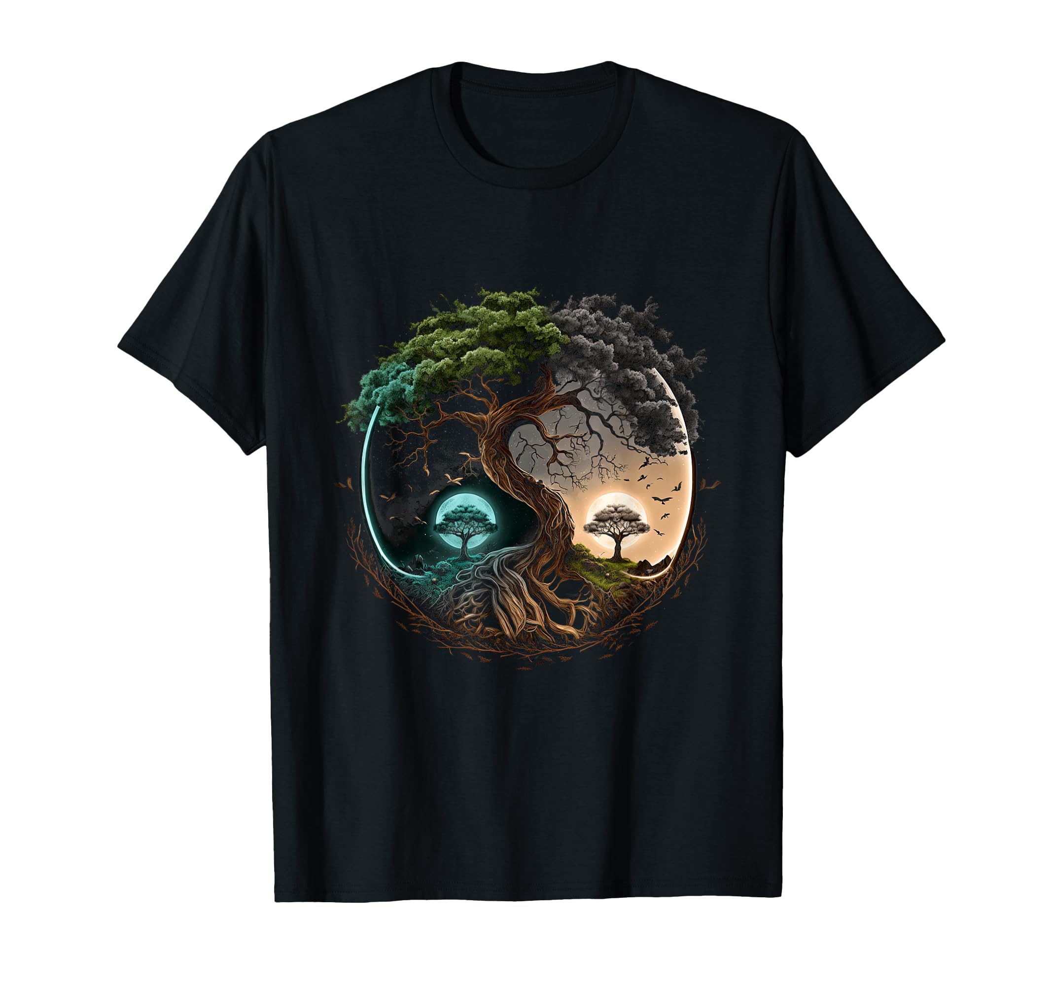 Tree Life Yin Yang Moon Sun Day and Night Bonsai Japanese T-Shirt