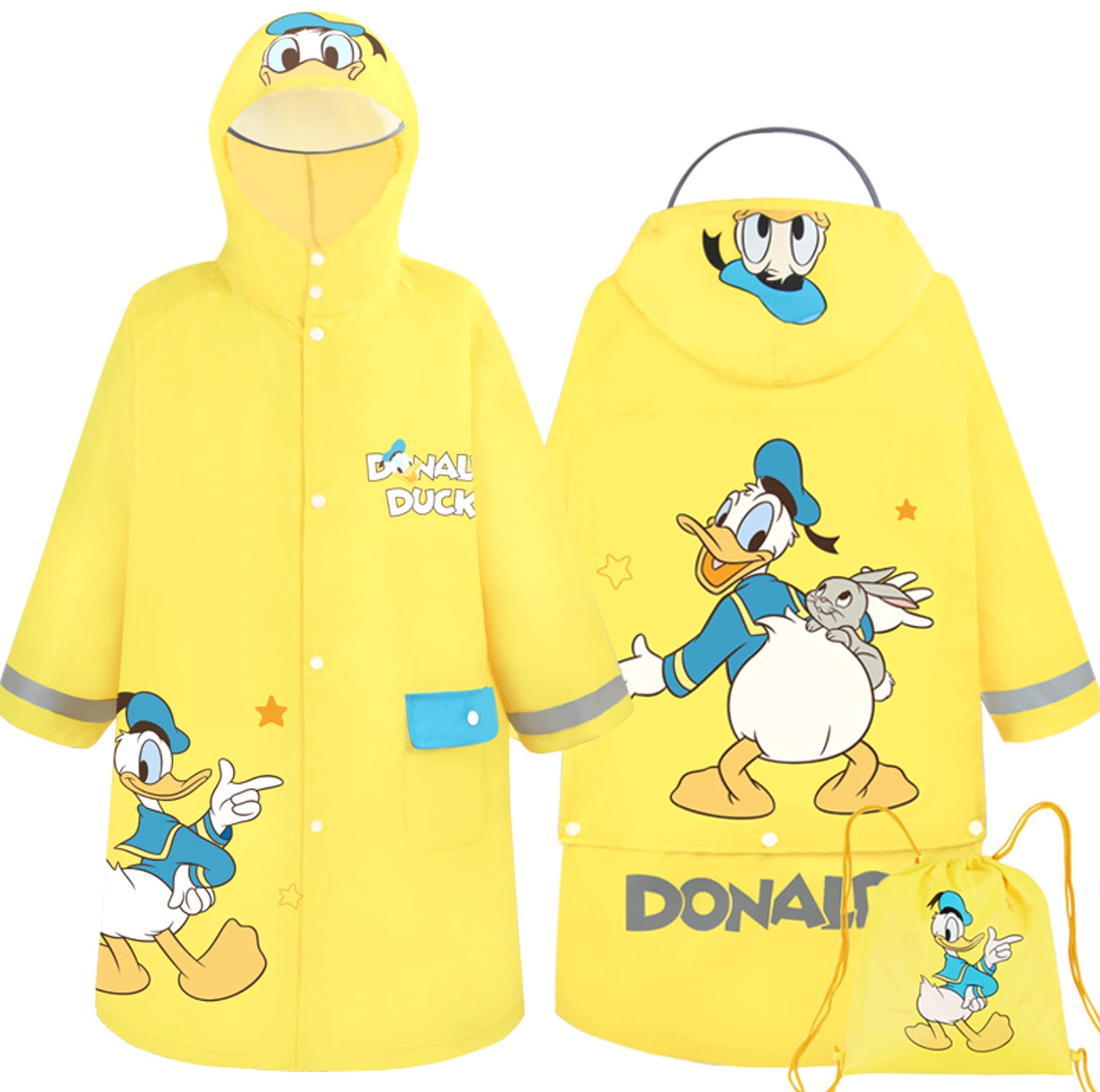Disney Donald Duck Hooded Raincoat Rain Jacket Poncho Outwear for Boys Toddlers Kids Children PU - L Size
