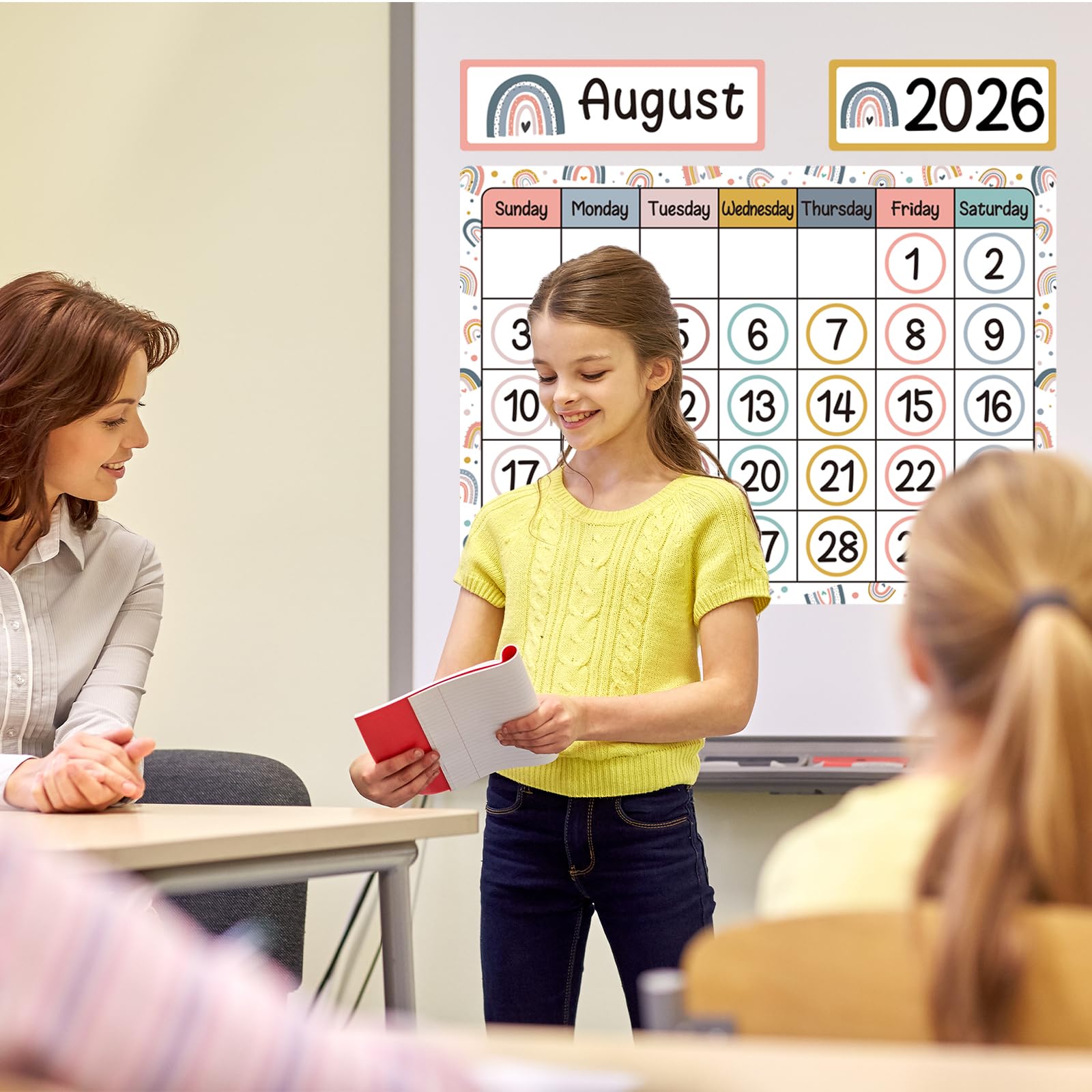 BelleAngle Calendario de arco iris, tablón de anuncios, calendario de estaciones, tabla meteorológica para decoración de pared de aula escolar