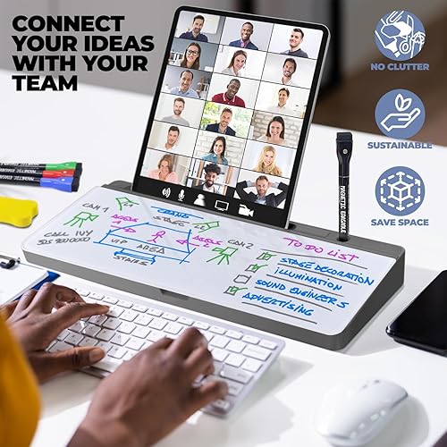 Miniatura 3 de Pizarra blanca de escritorio - Pizarra blanca de borrado en seco de vidrio - Compañero de computadora de escritorio - Oficina en casa y artículos