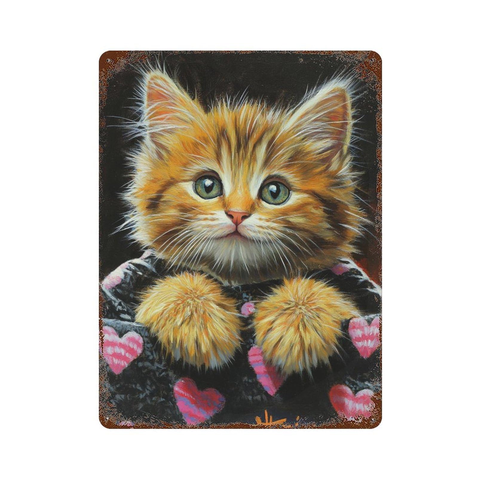 Vintage Metal Tin Sign Fluffy Kitten Blanket 15.7"x11.8", Classic Wall Plaque for Pub, Kitchen And Man Cave Decor