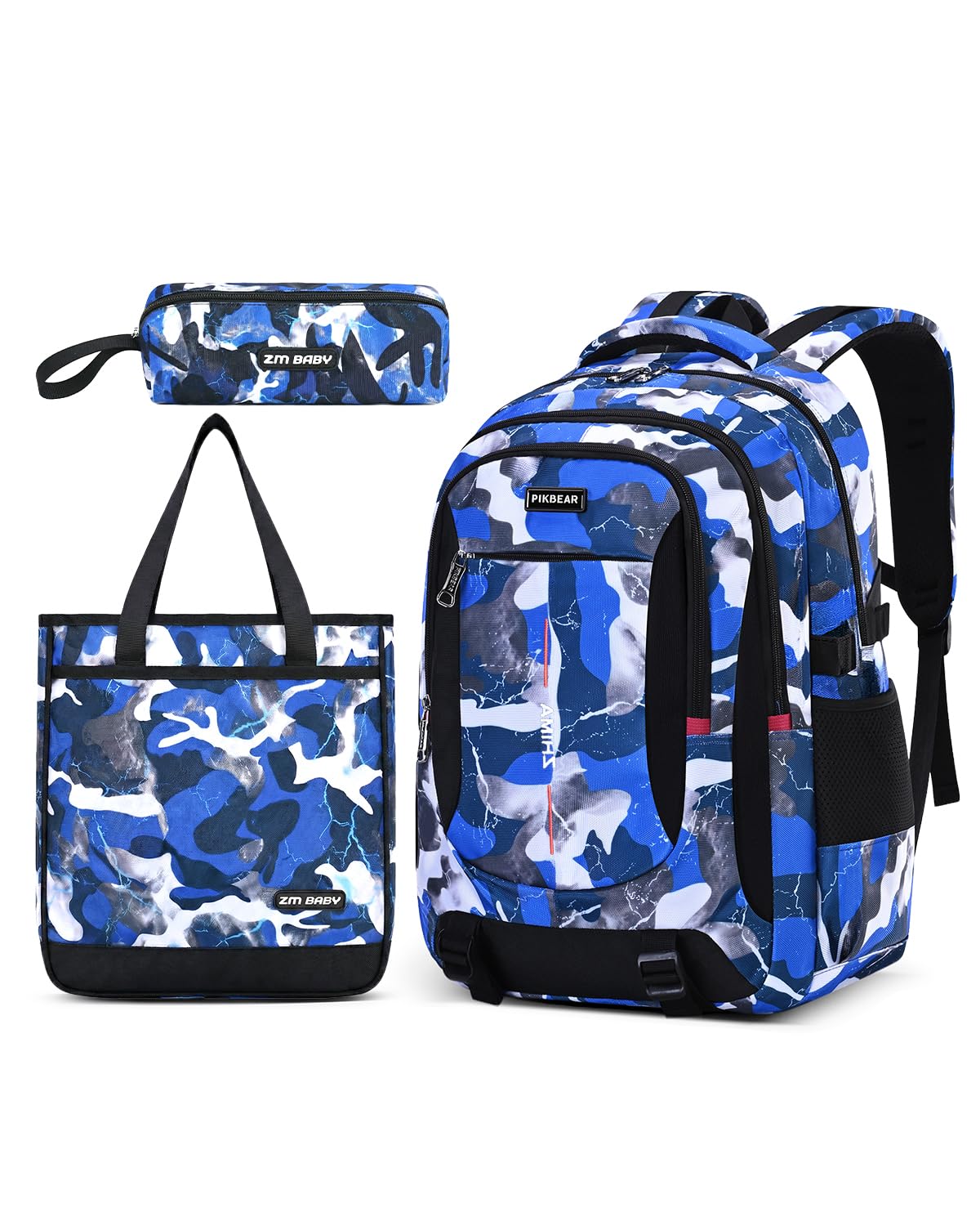 Amythe Mochila Escolar para Adolescente Chico 10-18 Años, Set de Mochila Casual Impermeable Camuflaje con Bolso de Hombro y Estuche para Instituto, Colegio, Universidad,Camuflaje