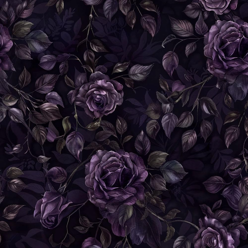 Jiaoqss T Peel And Stick Wallpaper Dark Purple Retro Flowers Self Adhesive Wallpaper Vinyl Waterproof Decorative Bedroom Wallpaper
