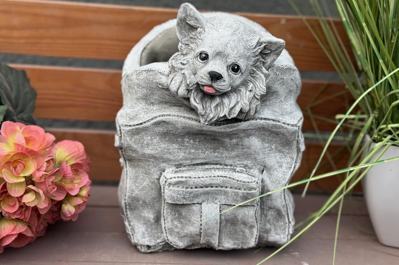 stoneandstyle Steinfigur Chihuahua in Handtasche, Frostfest, Steinguss, Grau, 25 cm Höhe, 9,5 kg, Gartendekoration