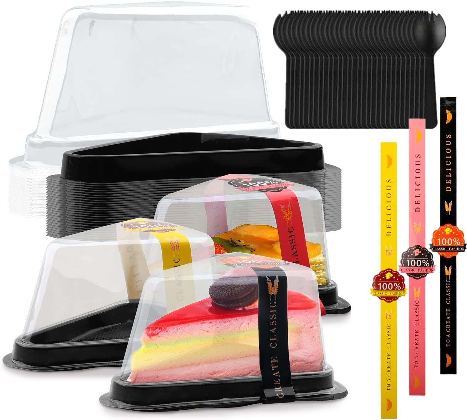 50 Pack Cake Slice Container,Clear Plastic Cake Containers Disposable