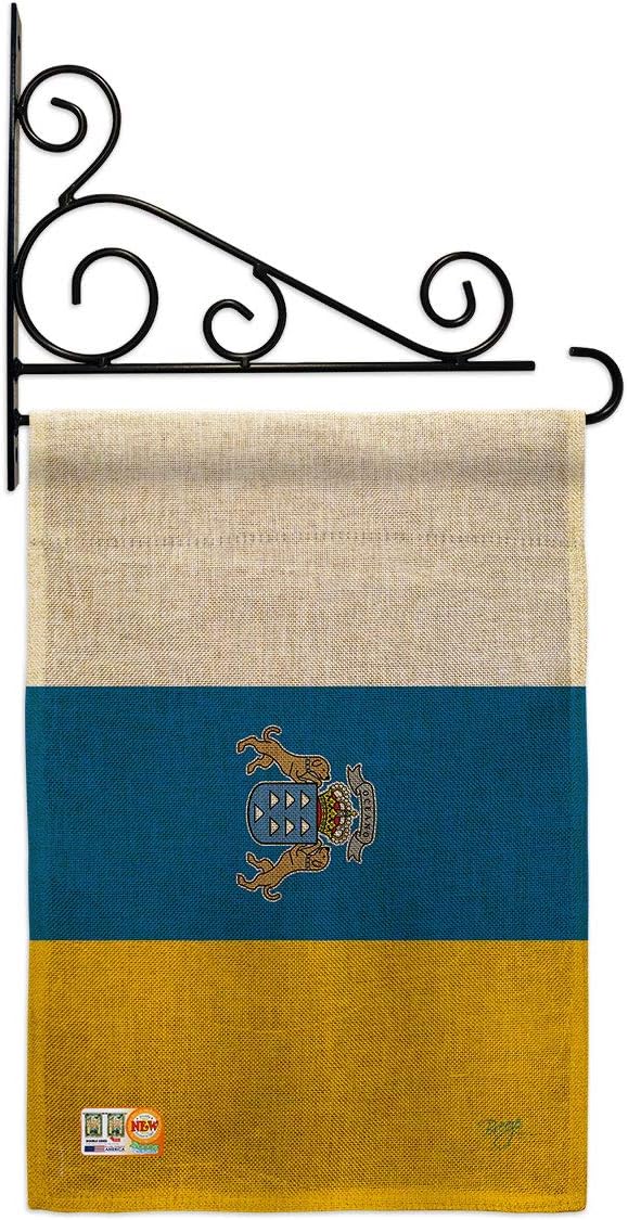 Canary Islands Burlap Garden Flag Set Wall Holder Regional Nationality Nation International World Country Particular Area Small Decorative Gift Yard House Banner Double-Sided Made In USA 13 X 18.5