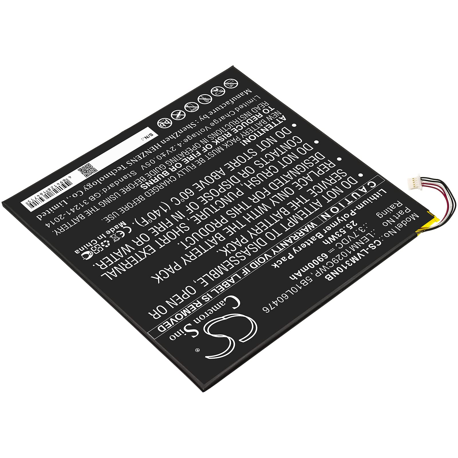 Eotdoo - Batteria di ricambio per LEN0V0 (6900 mAh) : 5B10L13923, 5B10L60476, LENM1029CWP, Tablet01