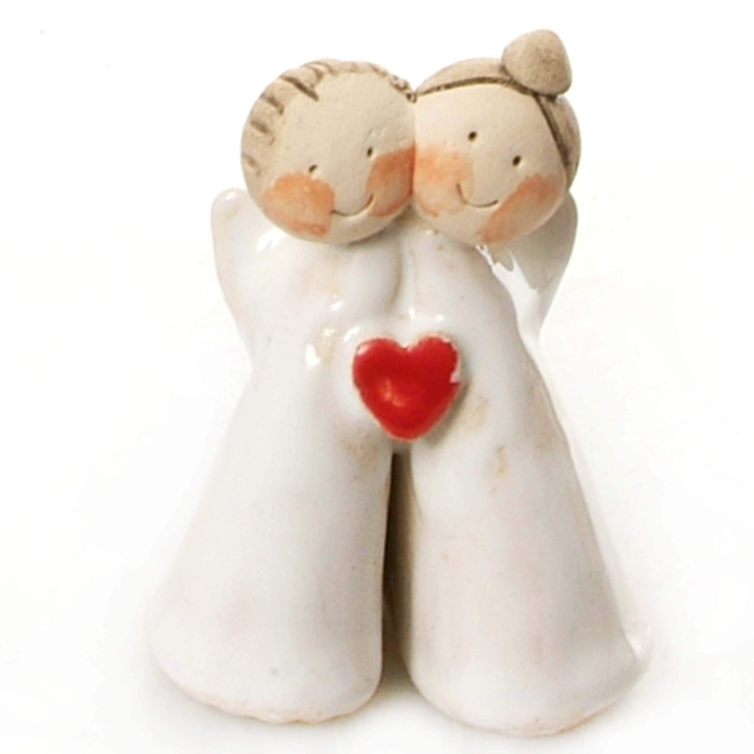 EnigmaSupplies Mr and Mrs Loving Pair of Angels Ceramic Ornament Gift with Red Roses in White Collectible Keepsake Ornament for Couples