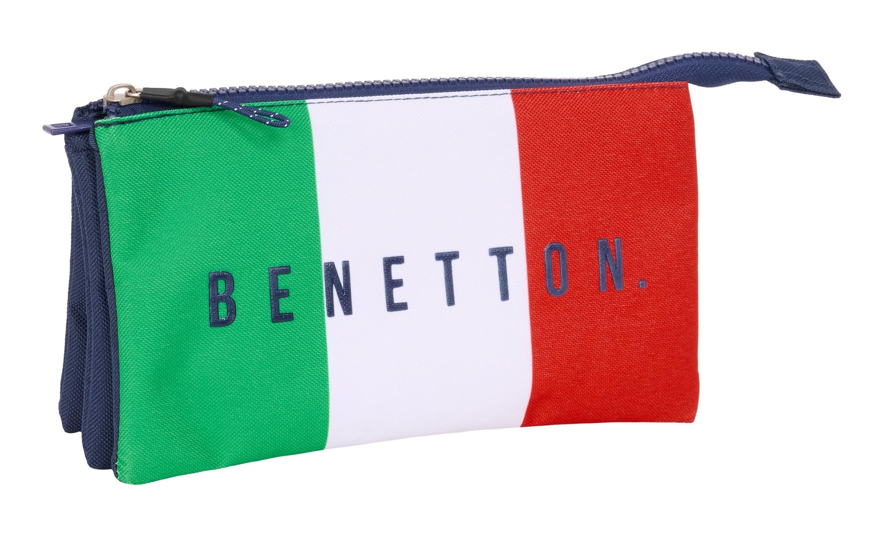 Safta BENETTON FLAG – Triple Pencil Case, Children's Pencil Case, Ideal for School Age Children, Comfortable and Versatile, Quality and Resistance, 22 x 3 x 12 cm, navy, M, Casual