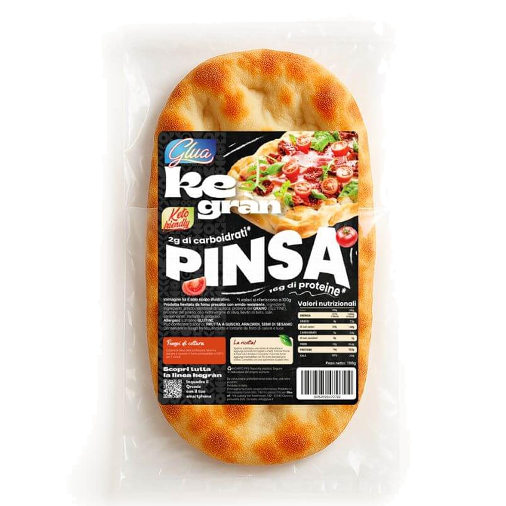 Keto Base Pinsa proteica 180gr Glua. Soli 3,6g di carboidrati