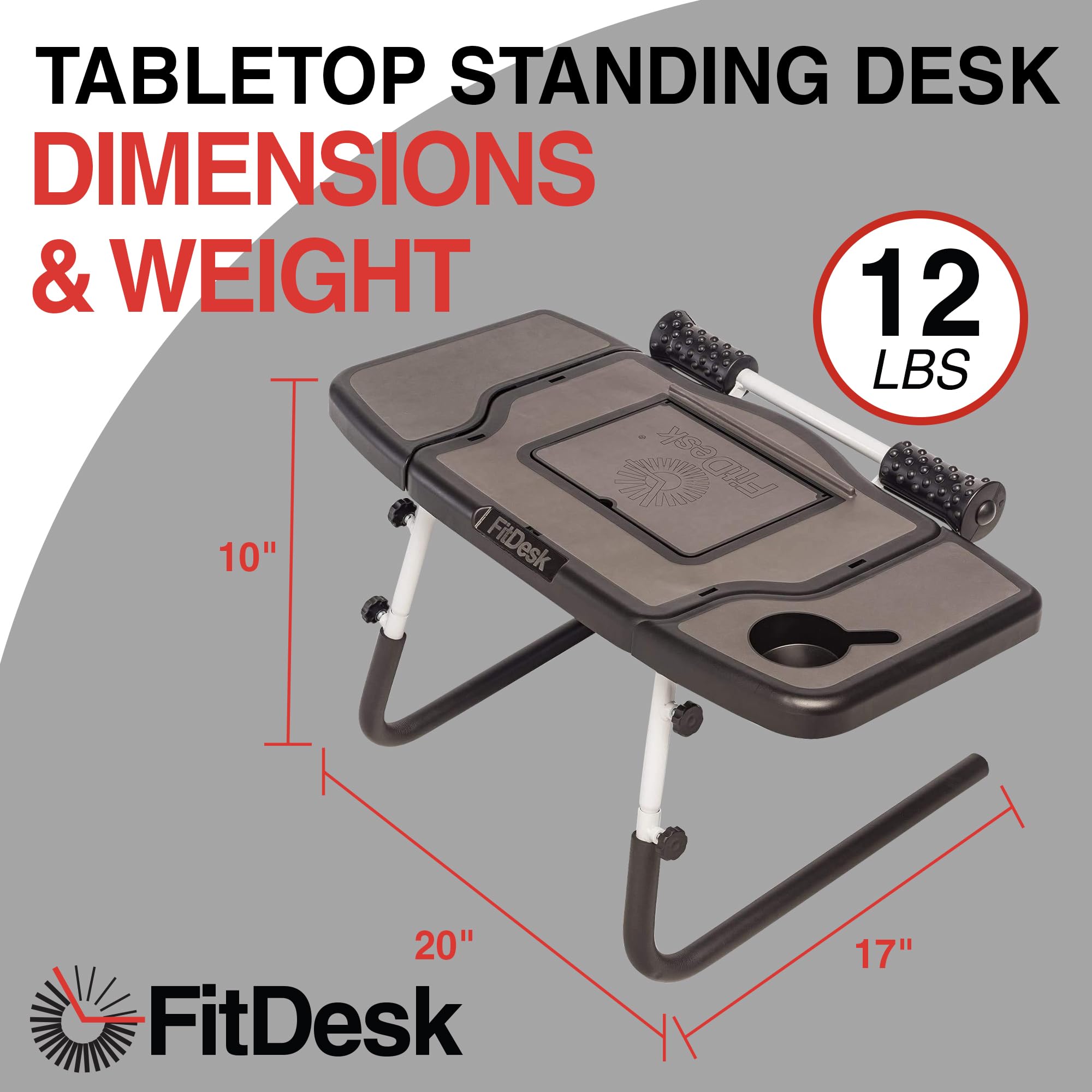 FitDesk Portable Standing Desk Converter with Massage Rollers Forearm Supports Adjustable Height Workstation 11 to 20 Ergonomic Stand-Up — view 2