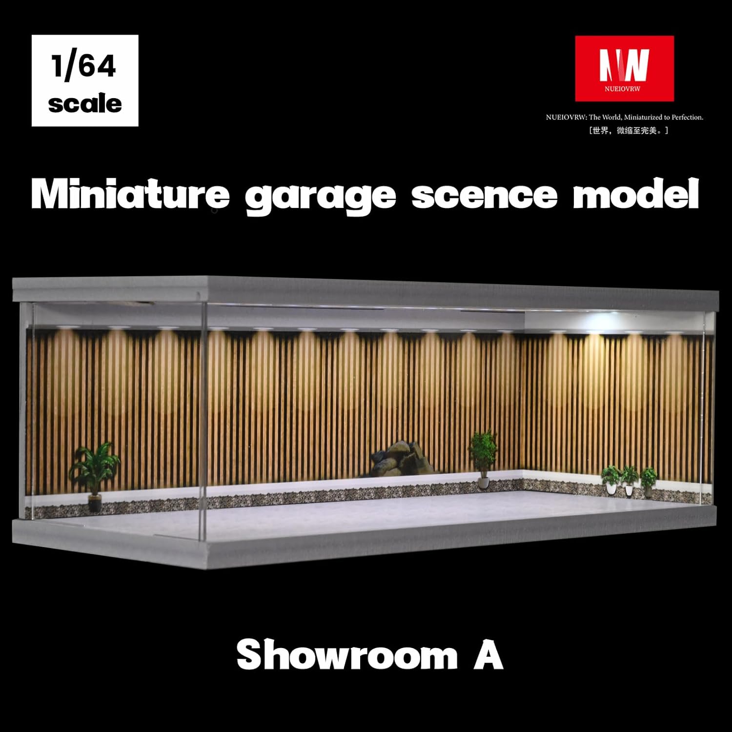 Diorama Display Case Compatible for Hot Wheels Matchbox Mini GT Diecast Cars,Stackable 1/64 1/43 1/18 Car Garage Showroom Parking Lot Scene Display Model with Three-Color Dimmable Light (A, 1/64)