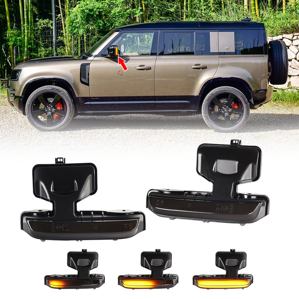 FetonAutoDynamic Side Mirror Turn Signal Marker Lights for 2020-2023 Land Rover Defender L663 90 110, Smoked Lens Amber Indicator