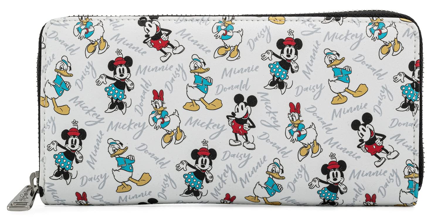 Loungefly Disney Wallet Mickey Minnie Mouse Daisy Donald Duck Zip Clutch White