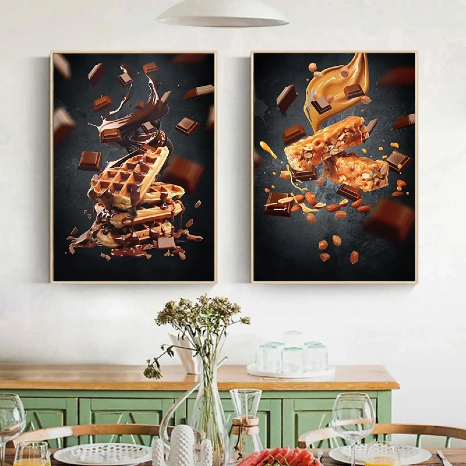 TONGYINLI Kawa i słodycze skandynawskie plakaty wydruki sztuka ścienna obraz na płótnie wydruki HD zdjęcia do restauracji sklep z deserami wystrój domu 50 x 75 cm x 3 ramy