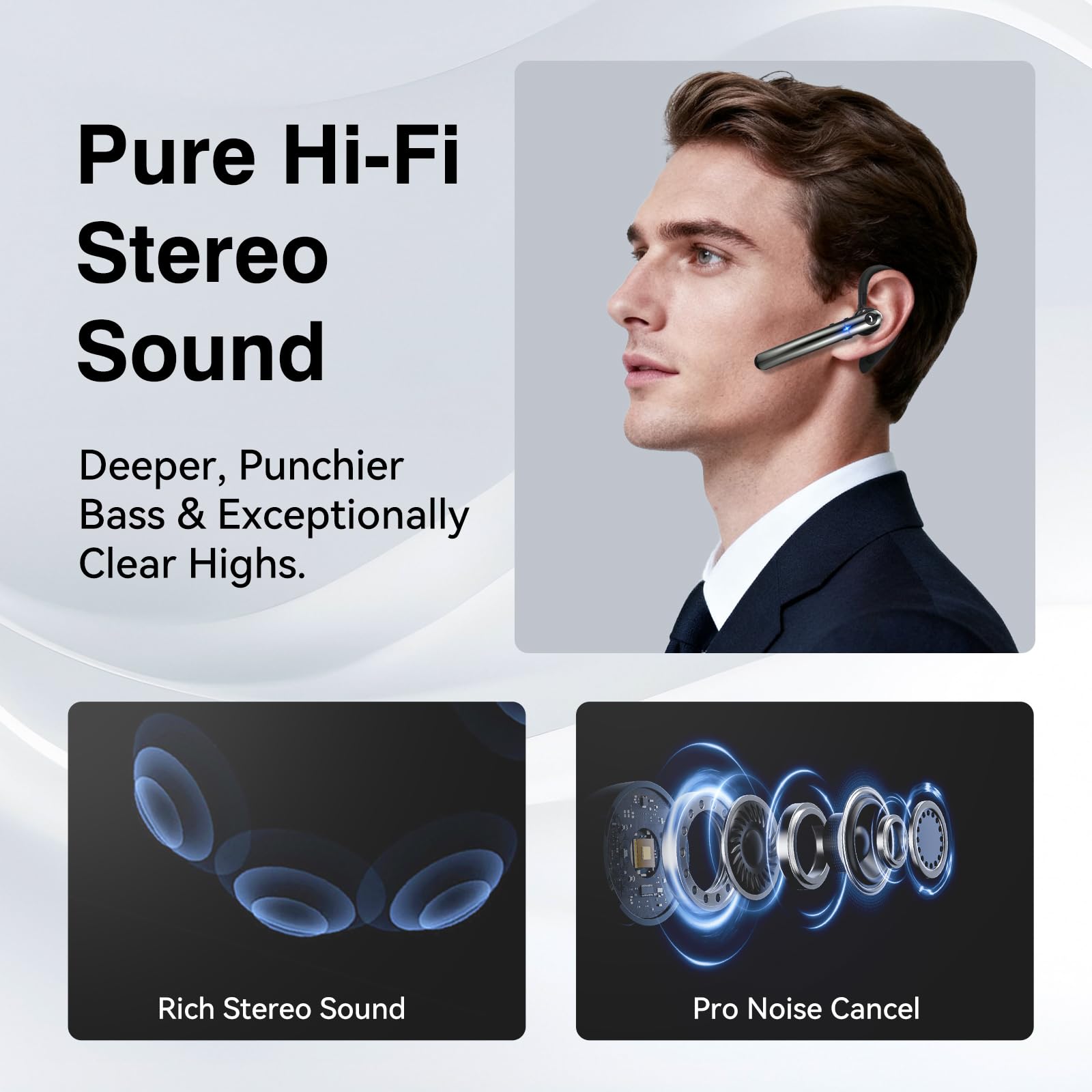 Auricolare Bluetooth Singolo con Doppio Microfono V5.4 Auricolari Bluetooth con Cancellazione del Rumore Mic Muto, 18 Ore Di conversazione, Connessione a due Dispositivi per Android/IOS/Laptop