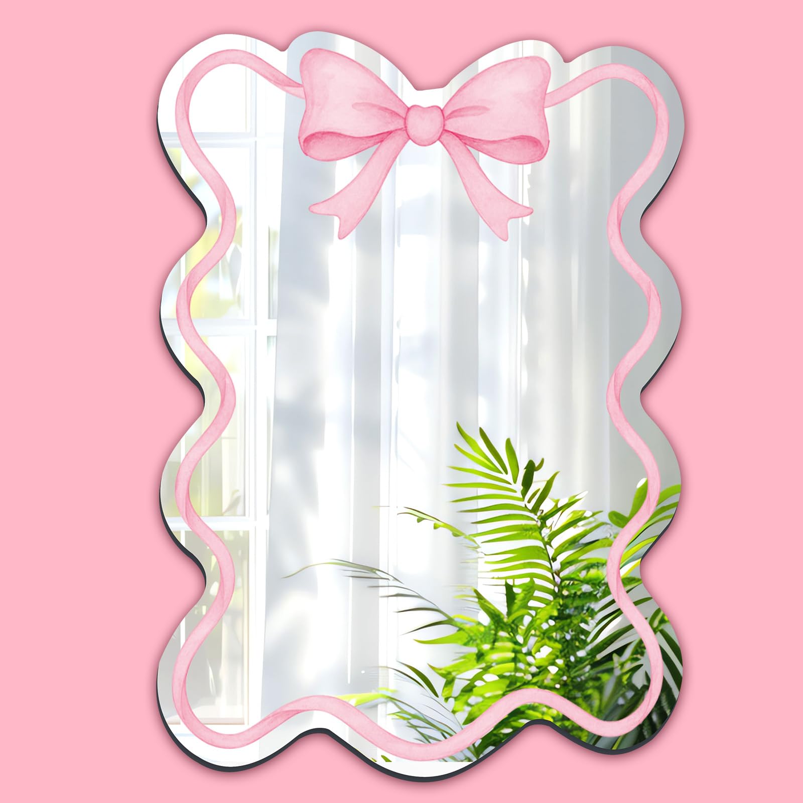 Fukaisu Pink Bow Magnetic Locker Mirror, 15x20cm/5.9x7.9in Strong Magnetic Acrylic Makeup Mirror Cute Locker Decoration Accessories for Girls School Dorm Room Office Bathroom