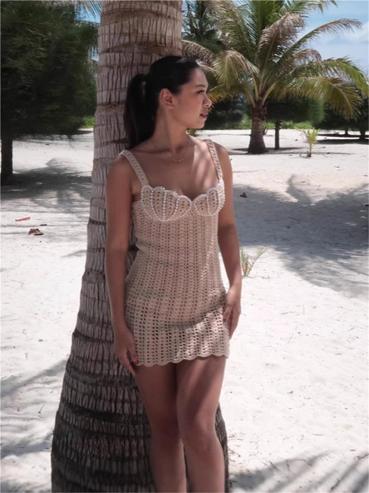 Robe De Plage Robe de Plage Sexy en Tricot ajouré for Femme, Robe Courte en Crochet for Couvrir Le Bikini en Bord de mer, for Les Vacances à la Plage pour Femmes(S)