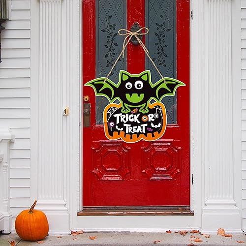 Miniatura 7 de Decoración para colgar en la puerta del porche delantero del hogar de Halloween, 5 carteles de papel para fiesta, murciélagos, fantasmas