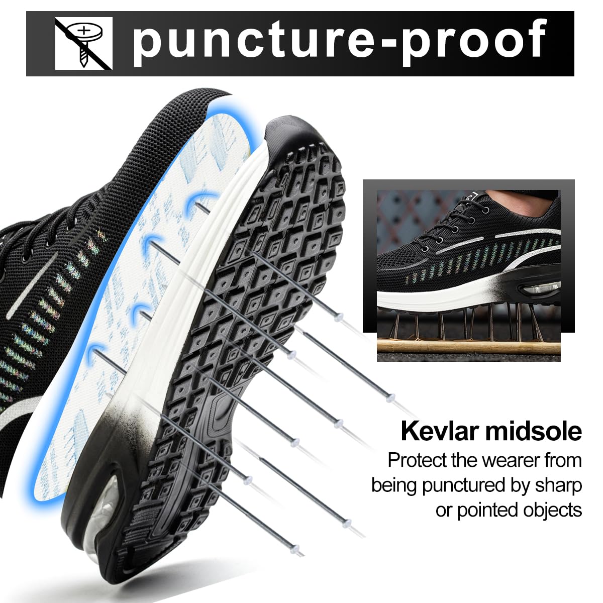 YEKOYIOO Scarpe Antinfortunistiche Uomo Donna Scarpe da Lavoro Leggere Comode Scarpe da Costruzione Antiscivolo Traspiranti Sneakers con Punta in Acciaio 38-46 EU