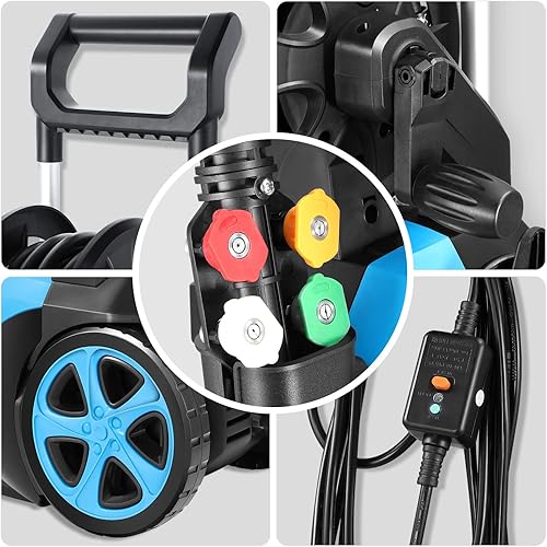 Miniatura 6 de DNA MOTORING TOOLS-00231 - Lavadora a presión eléctrica de hasta 2176 PSI de 2.4 GPM de flujo máximo para limpieza de patio y automóvil con boquilla