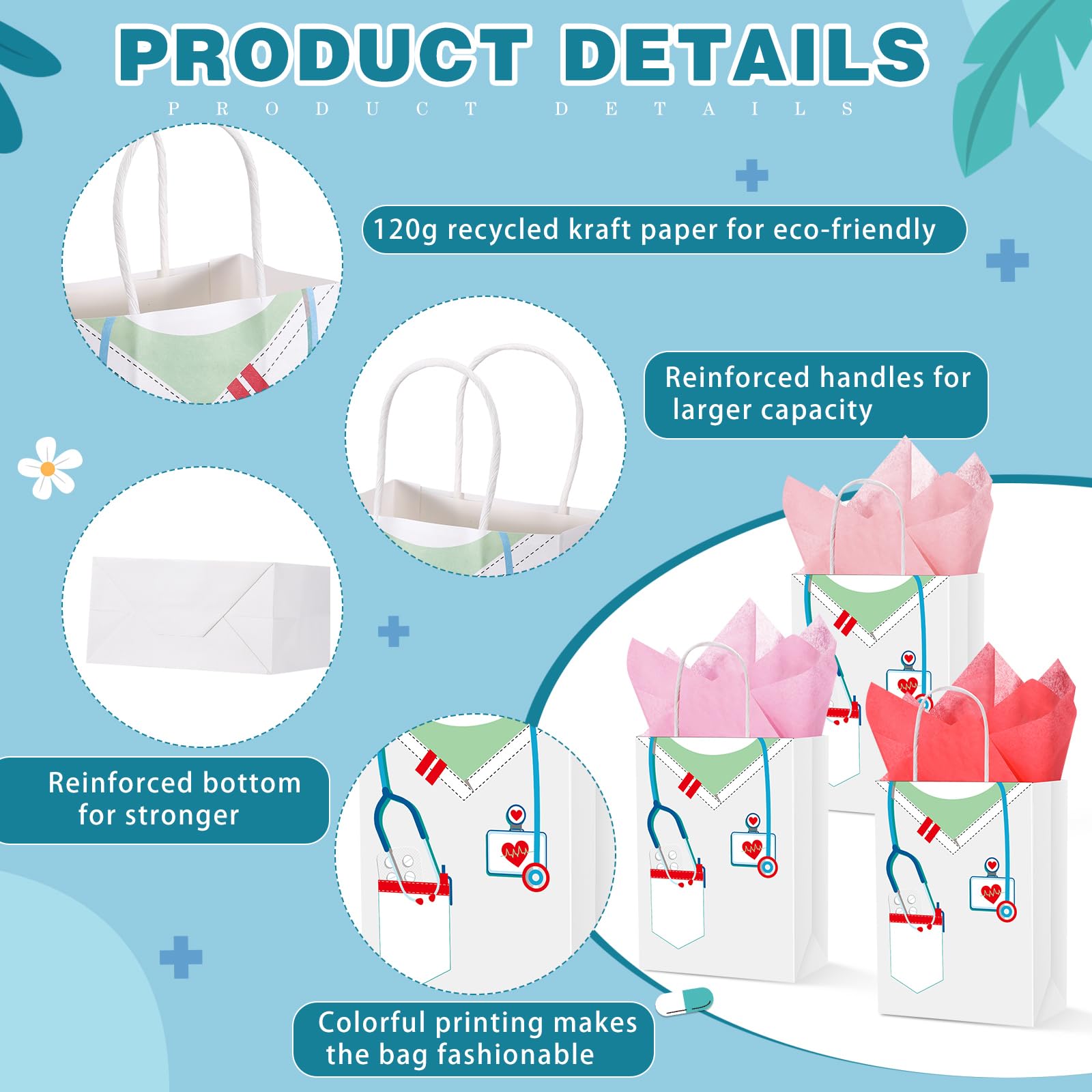 Nezyo Nurses Graduation Gifts 30 Pcs Nurse Gift Bags with 30 Wrapping Tissue Papers for Medical Graduation Appreciation Thank You Party Supplies(Classic,White)