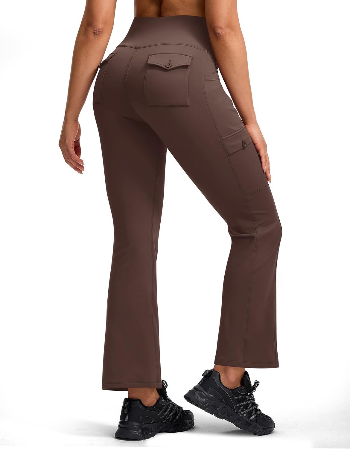 Women's Hiking Pants Fleece Lined High Waisted Thermal Flare Leggings for Women 6 Pockets Outdoor Travel Casual - Image 2