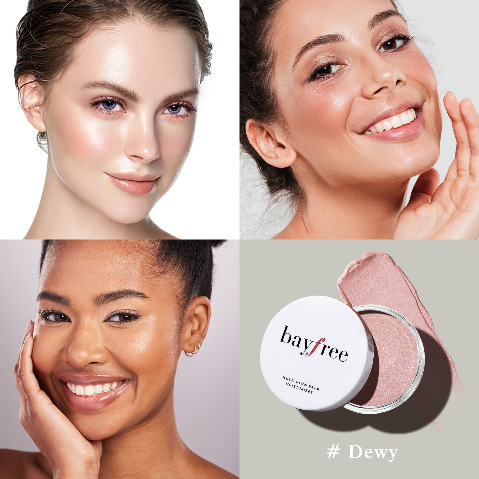 bayfree Mulit Glow Balm, Kremowy Róż do Policzków, Makijaż Twarzy, Promienne Wykończenie, Nawilżający, Kremowy, Lekki, Rozcierający Kolor (Dewy)