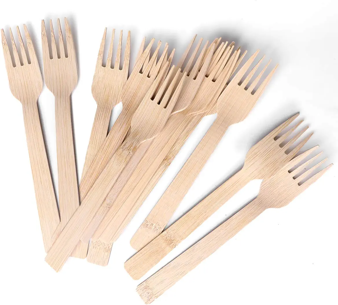 BANBU Bamboo Utensils Disposable- 100 PK Bamboo Forks Disposable 100% Compostable Biodegradable Renewable Natural Cutlery Fork 6.7&#34; for Travelling Camping
