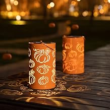 Glitzhome 10.75" H Fall Metal Pumpkin Lantern Decor Solar Powered LED Lantern Autumn Harvest Decorative Lanterns Thanksgiving Hanging or Standing Porch Decor Halloween Table Indoor Outdoor Decor
