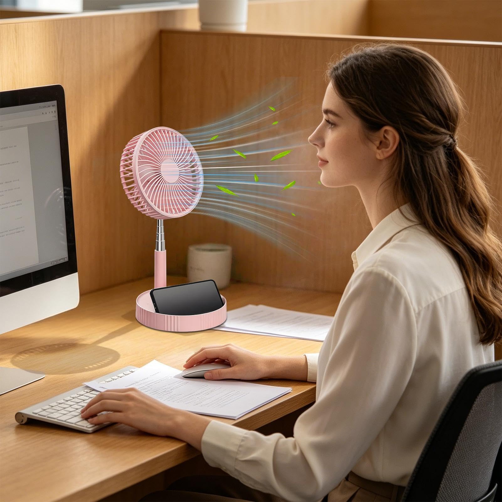 Ventilatore da Scrivania Soffiatore d'Aria Pieghevole Telescopico | Ventilatore Portatile per Pavimento, Camera, Ufficio, Viaggio, Campeggio, Spiaggia, All'aperto