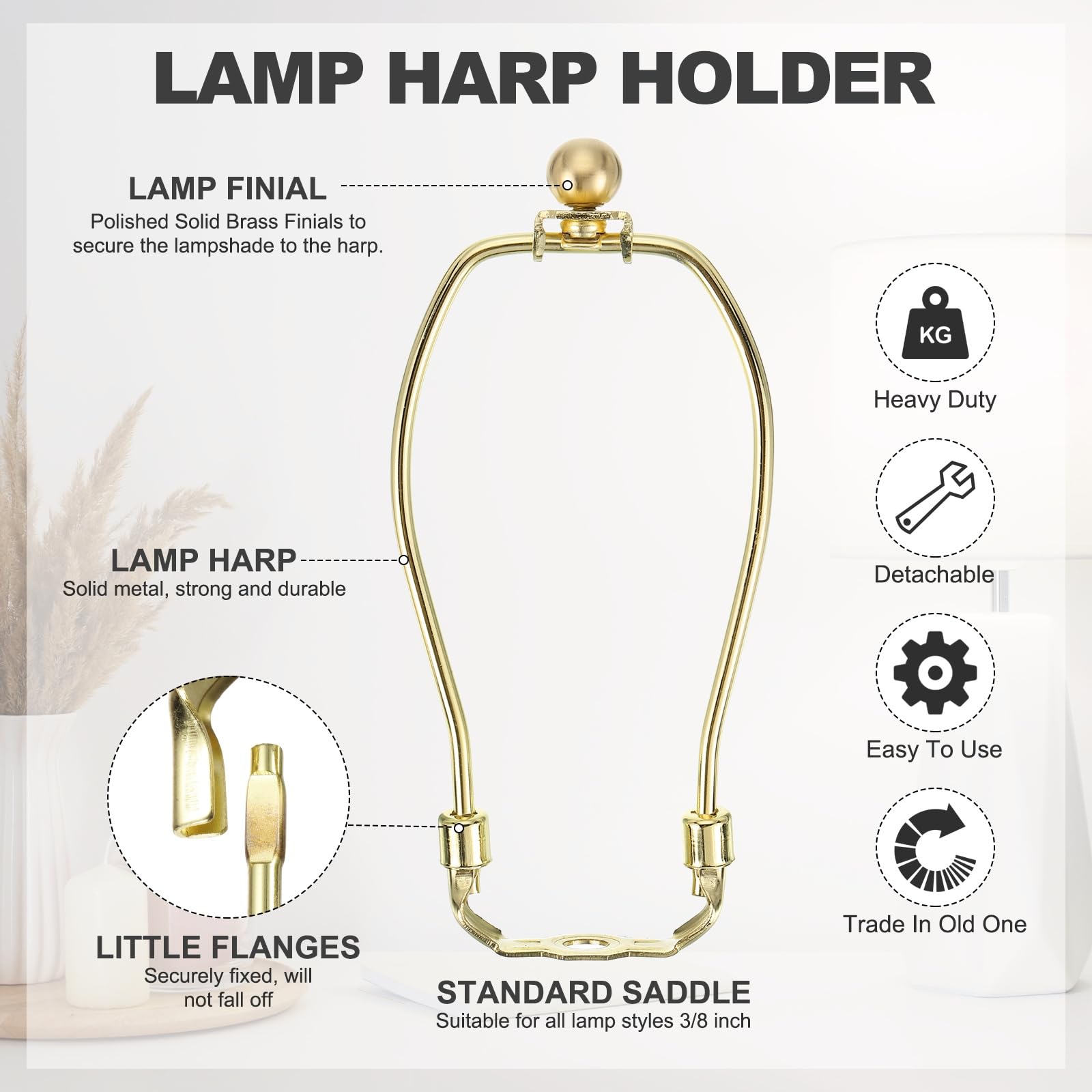 PATIKIL 6.5 Inch Lamp Harp Kit with 17.5mm Solid Brass Ball Finial - Image 4