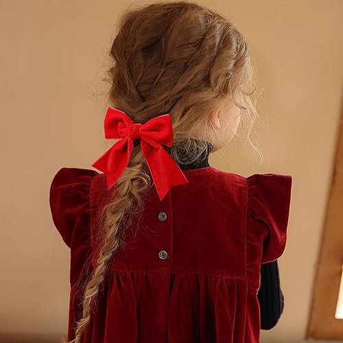 Miniatura 5 de Lazos de terciopelo rojo de 4 pulgadas, lindos lazos de San Valentín, para la escuela, Navidad, Año Nuevo, pasadores de cocodrilo, accesorio de