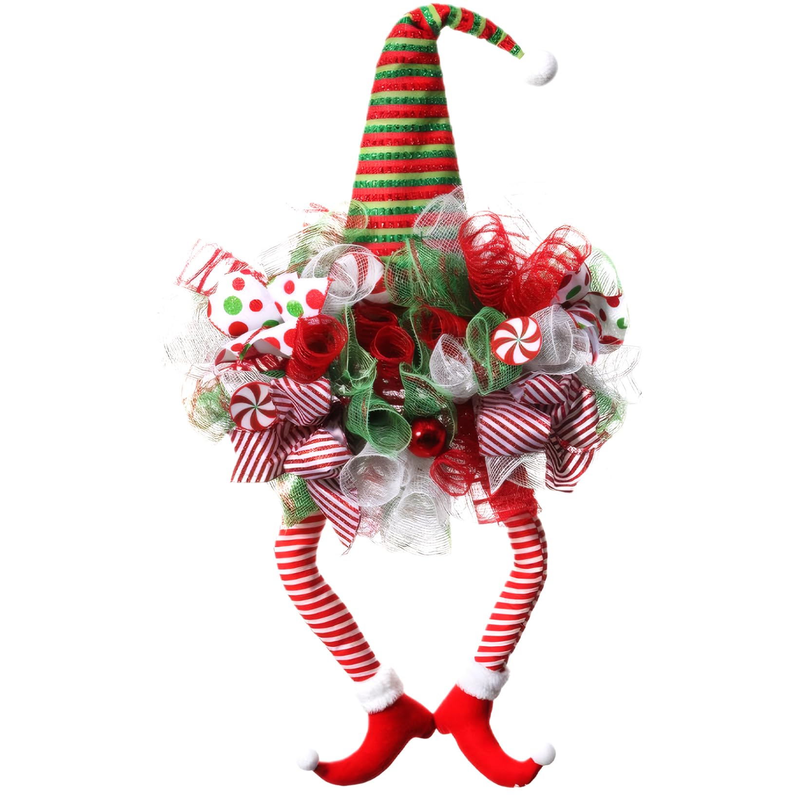 Couronne de Noël elfe de 18x29 pouces en textile doux et finitions artisanales de qualité