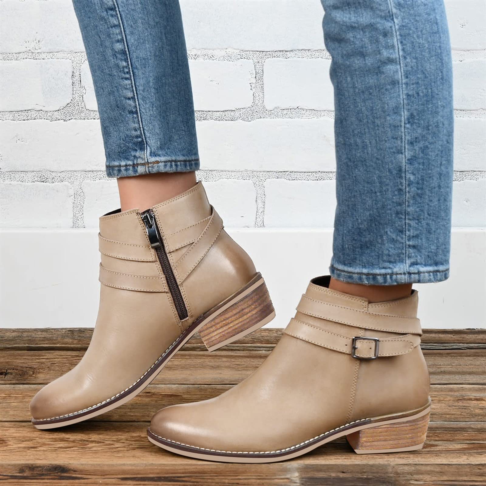 Stivaletti Lacci Pelle Tacchi Rotondi con Punta Corta Scarpe con Cerniera Stivaletti Stivali da Donna Antiscivolo in Tinta Unita Scarpe Pelliccia