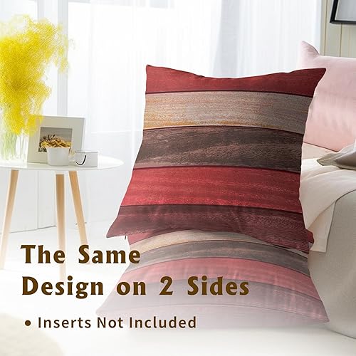 Miniatura 6 de Funda de almohada de madera de color rojo marrón de 18 x 18 pulgadas, fundas de almohada decorativas para el hogar, sofá y cama de 18 x 18 pulgadas