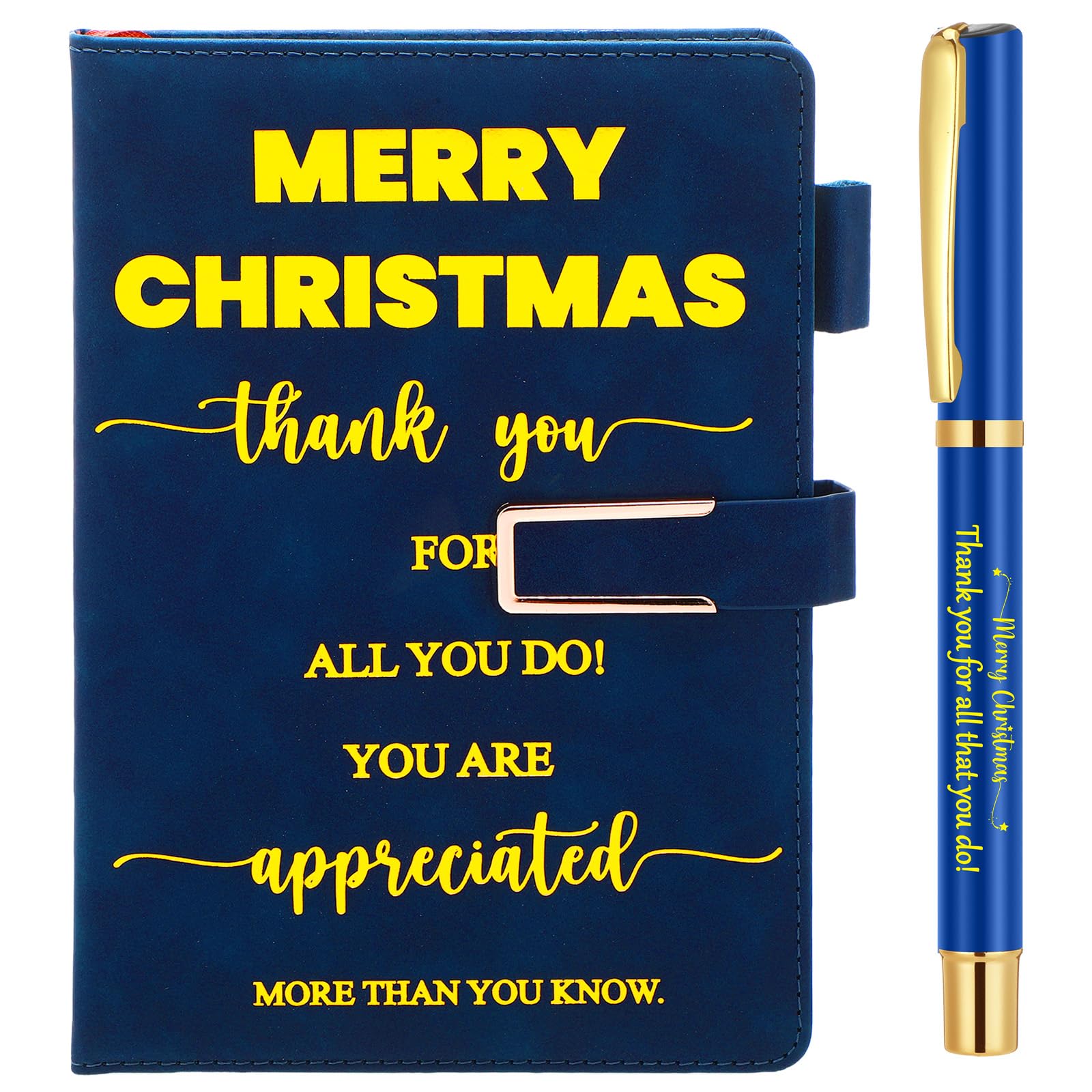 Faccito Christmas Employee Appreciation Thank You Gifts Notebook and Pen Set Christmas Leather Notebook Motivational Ballpoint Pens Leaving Gift Spiral Notepads for Colleagues Friends Coworker(Blue)