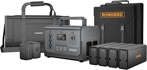 RUNHOOD Generador solar Rallye 1200 Ultra, estación de energía portátil de 1296 Wh, baterías intercambiables y reemplazables, panel solar de 100 W*