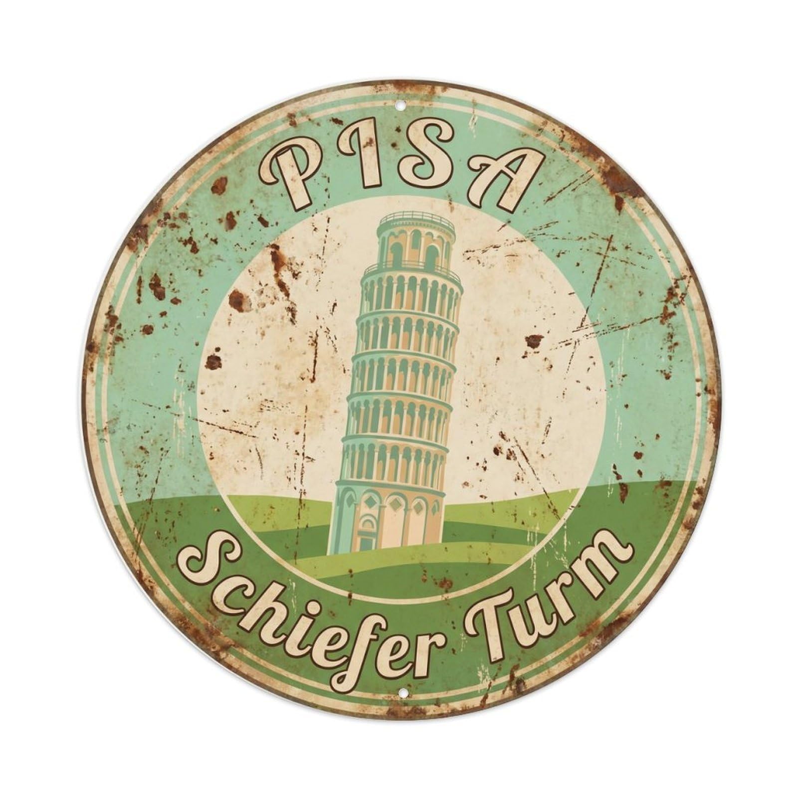 Fqnyr Style Vintage Travel Pisa Tower Field Italy Metal Tin Sign