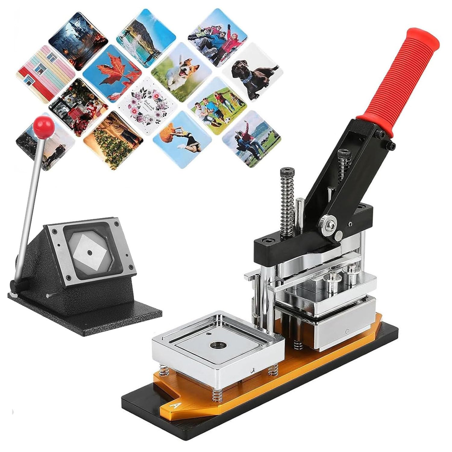 JYBNBBE Badge Maker Machine, 2x2inch Square Fridge Magnets, 50x50mm DIY Photo Fridge Magnet Press Machine with Paper Cutter & 1001000PCS Consumables,1000xAcrylic Badge