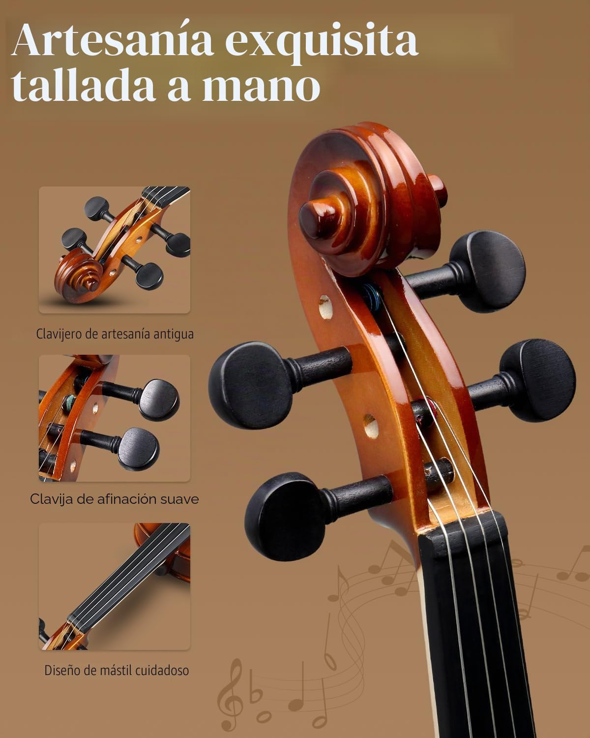 Ktaxon Violín 4/4 de madera maciza, juego de violín acústico de tamaño completo para principiantes y adultos, kit de iniciación hecho a mano que incluye arco, colofonia, puente, soporte para hombro