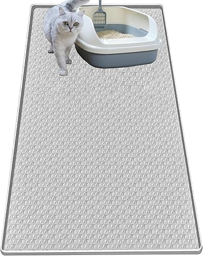 Miniatura 12 de Tapete de arena para gatos para caja de arena, tapete grande de silicona para atrapar arena para gatos, 28 x 22 pulgadas, impermeable y Gris