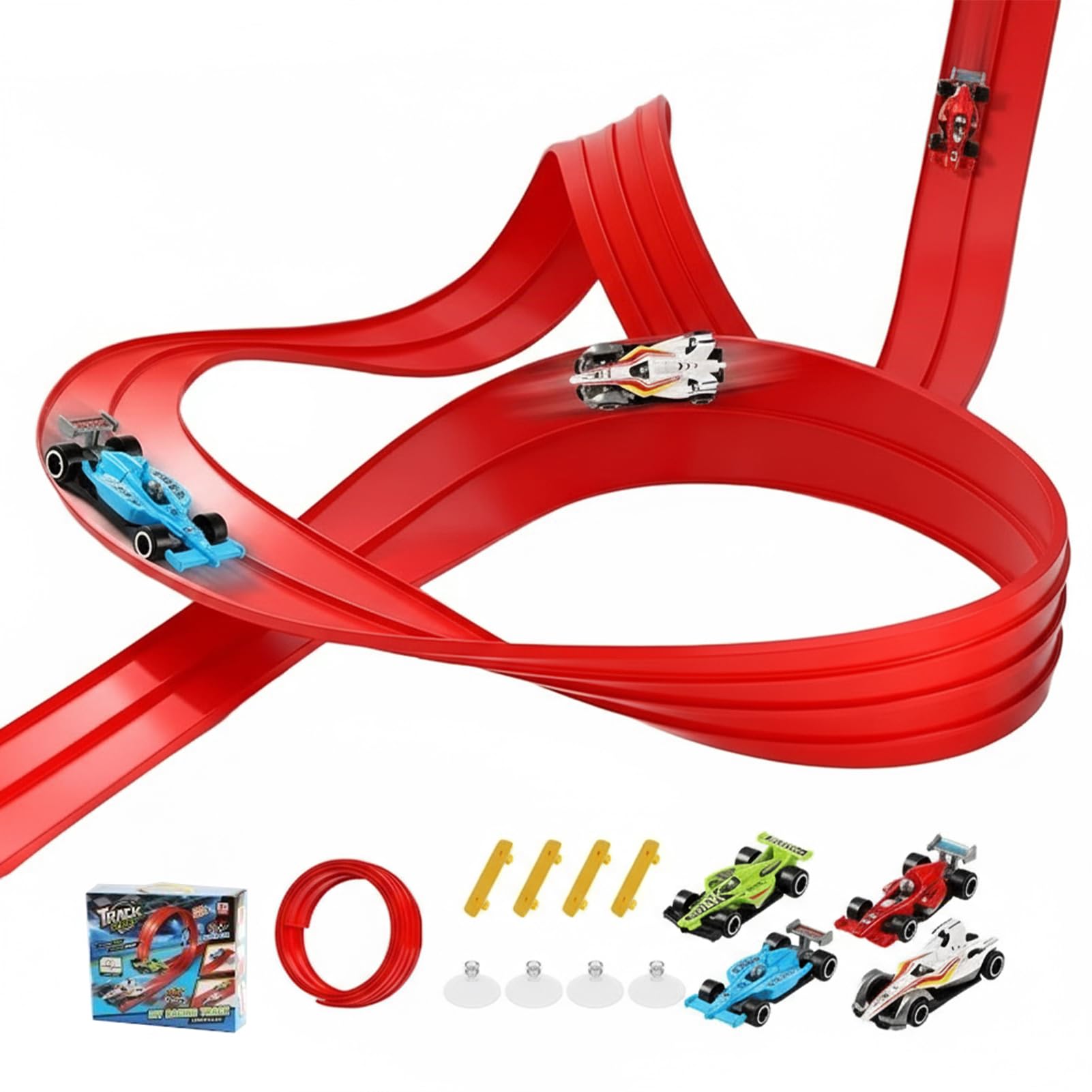 Pista flessibile con accessori per parco divertimenti | Pista da corsa arrotolabile facile da pulire, auto da corsa flessibile, resistente e robusta
