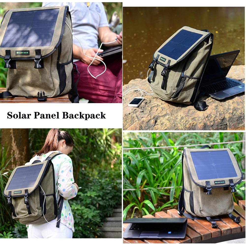 Zaino Solare, Zaino con Pannello Solare Integrato da 6 Watt | Impermeabile e Resistente | con Porta USB per ricaricare Laptop, cellulari, Fotocamere, Tablet, powerbank e Altri dispositivi USB