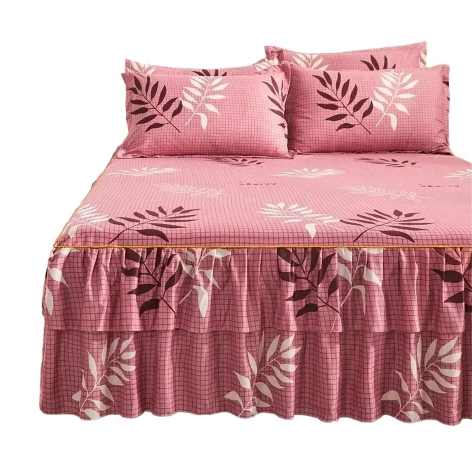 Ruffled Bed Skirt Bed Sheet Ruffled Skirt Comfortable Fitted Double Bedspread Mattress Cover Bedding Bedsheet With Non-slip Protective(Color6,1PC 180cmx200cm)
