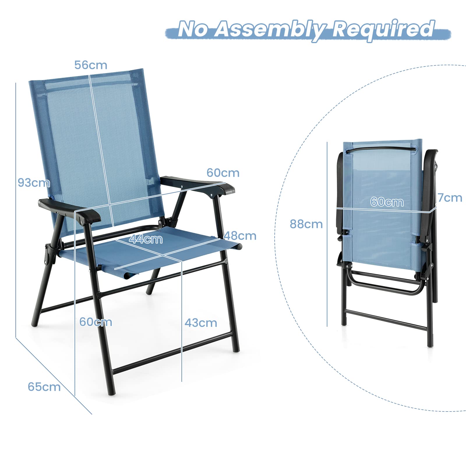 KOMFOTTEU Set di 2 sedie pieghevoli da balcone, portatili, da giardino con schienale, per terrazze, resistenti alle intemperie, pieghevoli, per giardino, balcone, terrazza (blu)