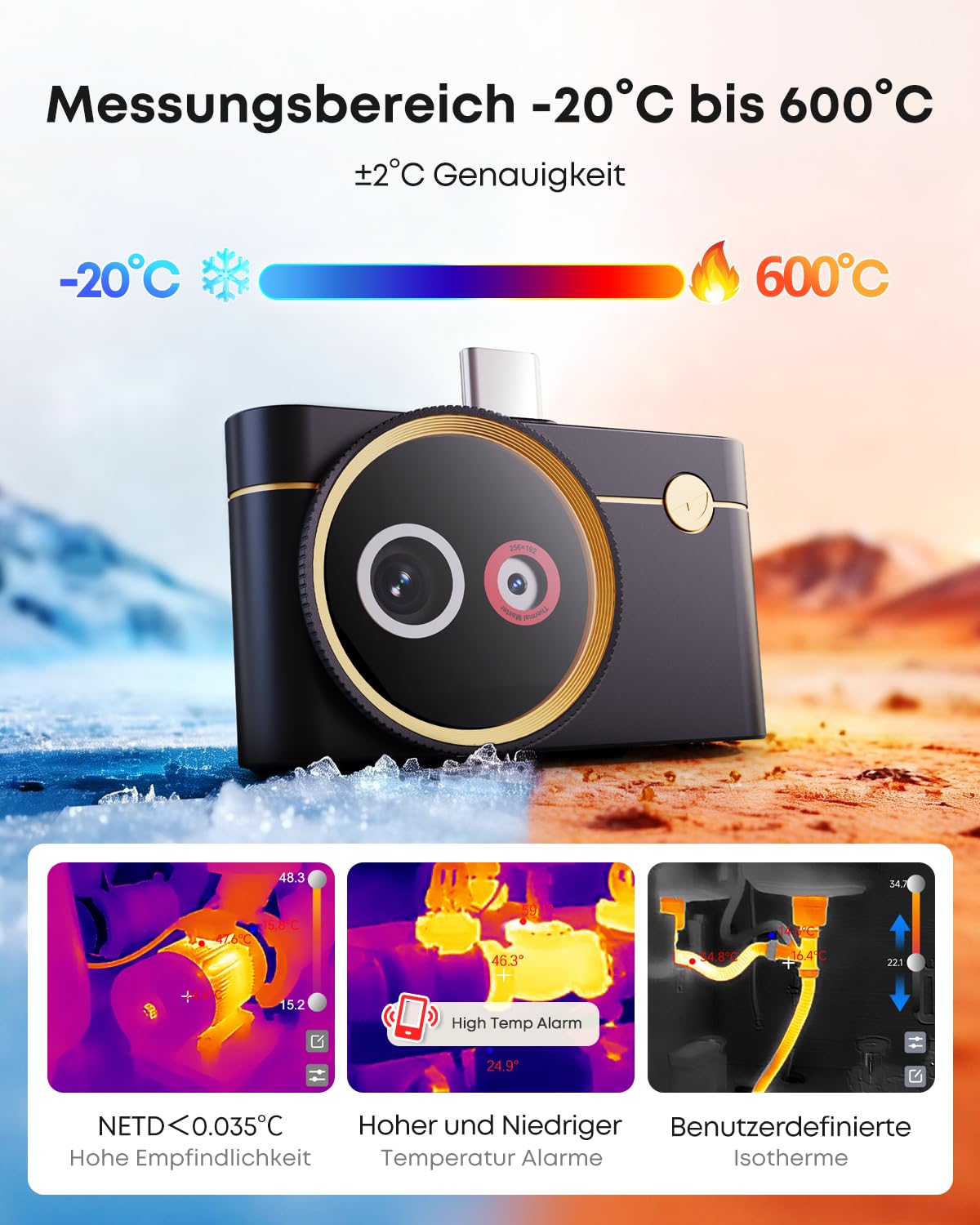 Wärmebildkamera für Android Thermal Master P4 Infrarotkamera mit Dual-Objektiv 512x384 X³ IR Auflösung Temperaturbereich -20℃-600℃, 0,035℃ Empfindlichkeit Geeignet für Elektrische und Haus-Inspektion