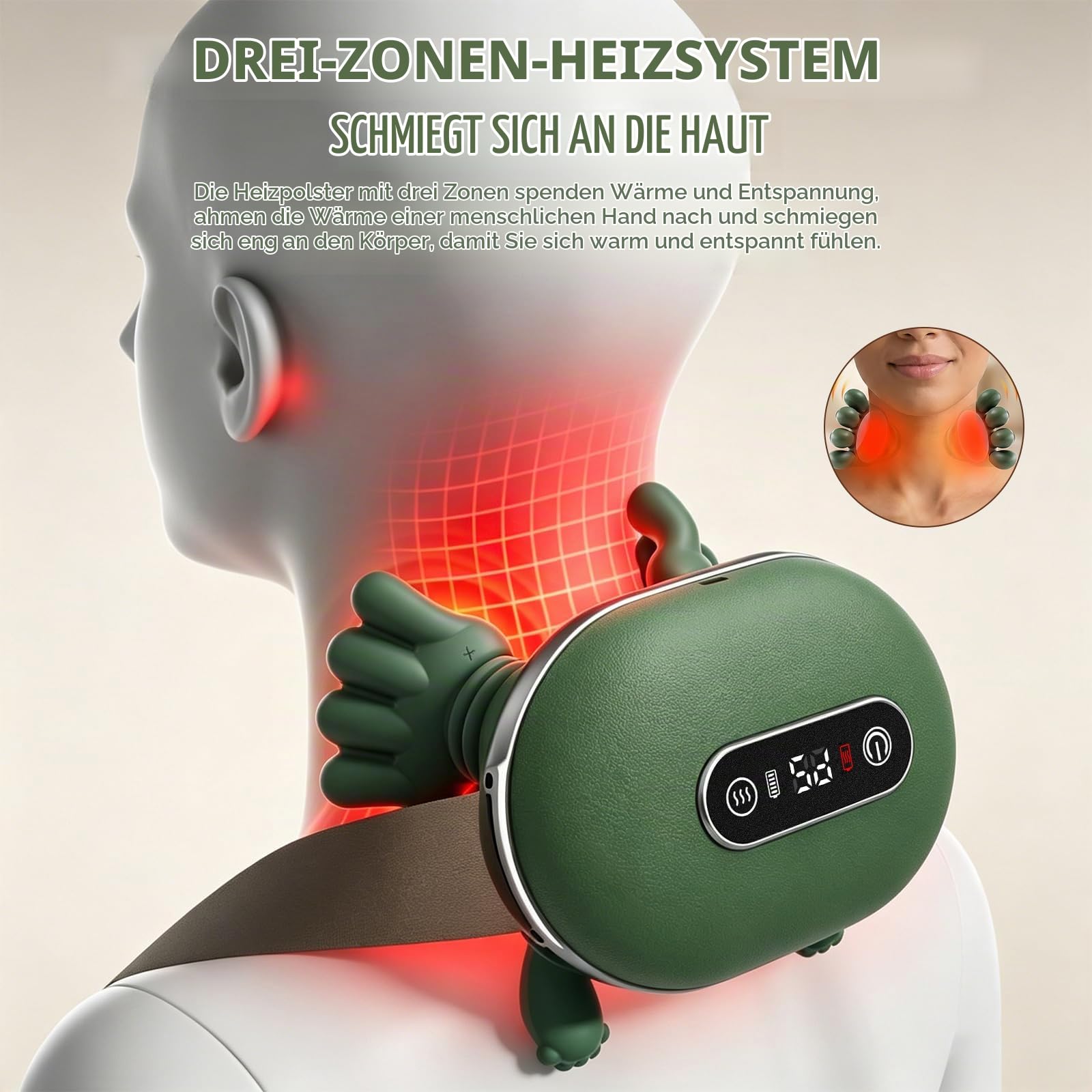 4D Nackenmassagegerät mit Wärme,Tragbares Massagegerät Nacken 5 Modi und 2 Heizstufen mit Fernbedienung Massagegerät Rücken für Zuhause, Büro & Reise